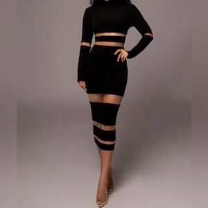 Chic Black Sheer Panel Dress